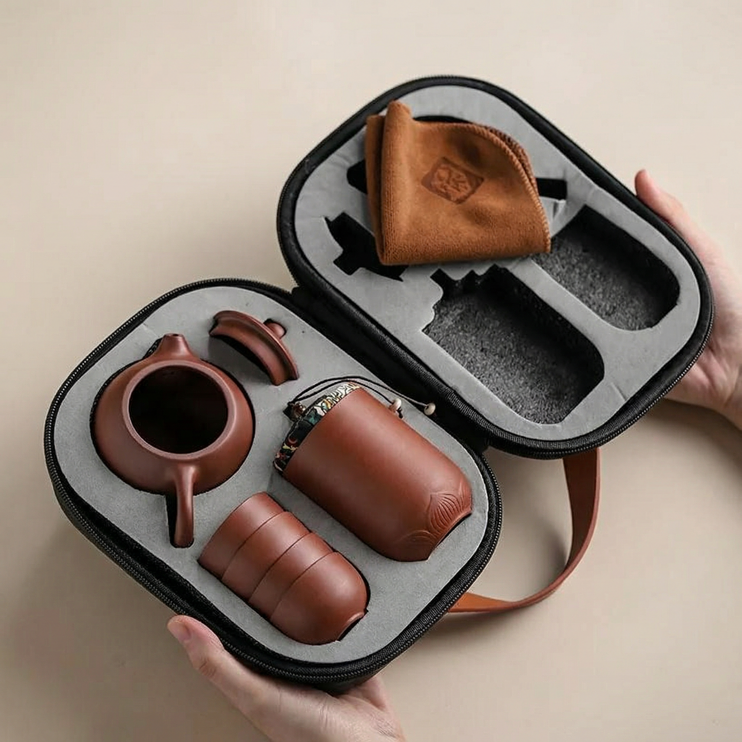 Traditional Travel Tea Set | Handcrafted Ceramic Teapot with Travel Case