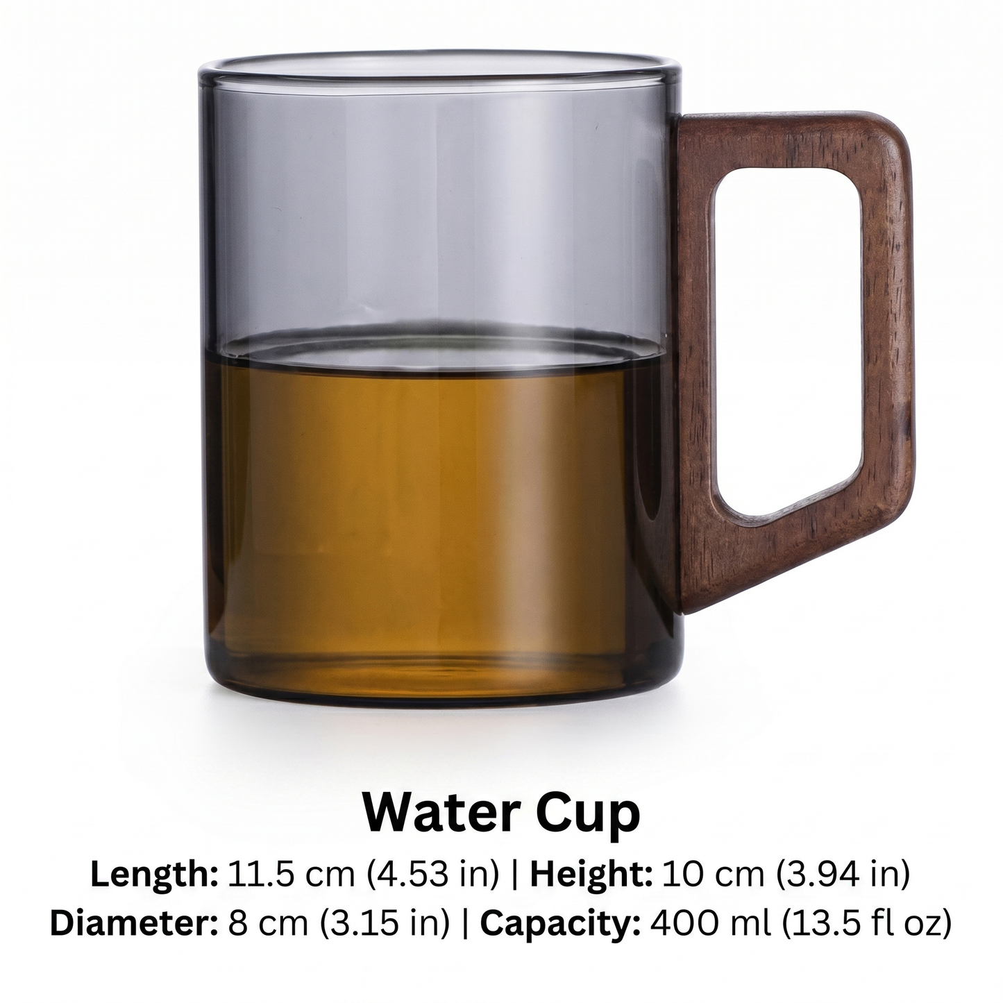 400ml Elegant Glass Tea Mug with Walnut Handle