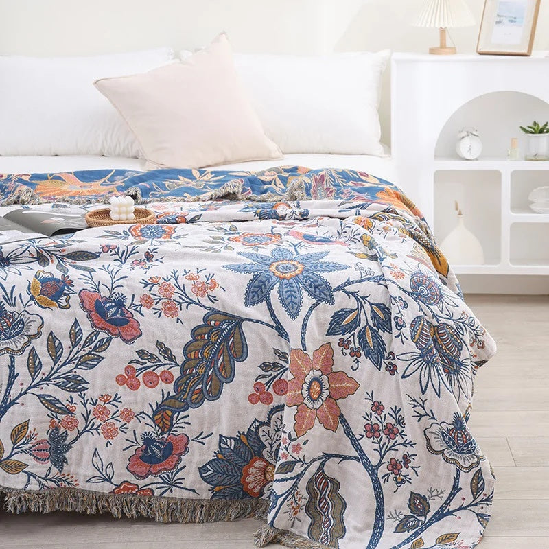 Rustic Flora | Floral Blanket with Reversible Design | 100% Cotton for Year-Round Comfort 7