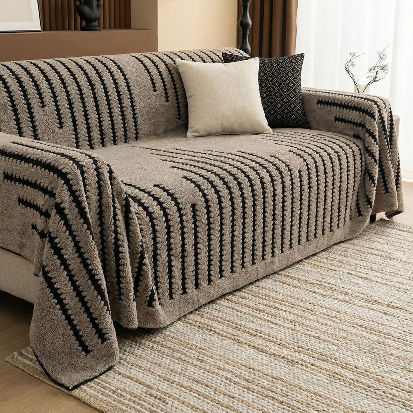 Vintage Tufted Plush Sofa Cover with Non-Slip Backing