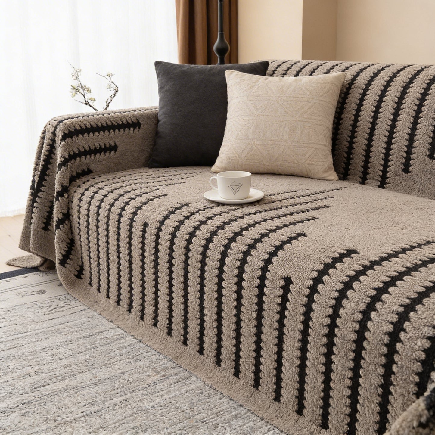 Vintage Tufted Plush Sofa Cover with Non-Slip Backing