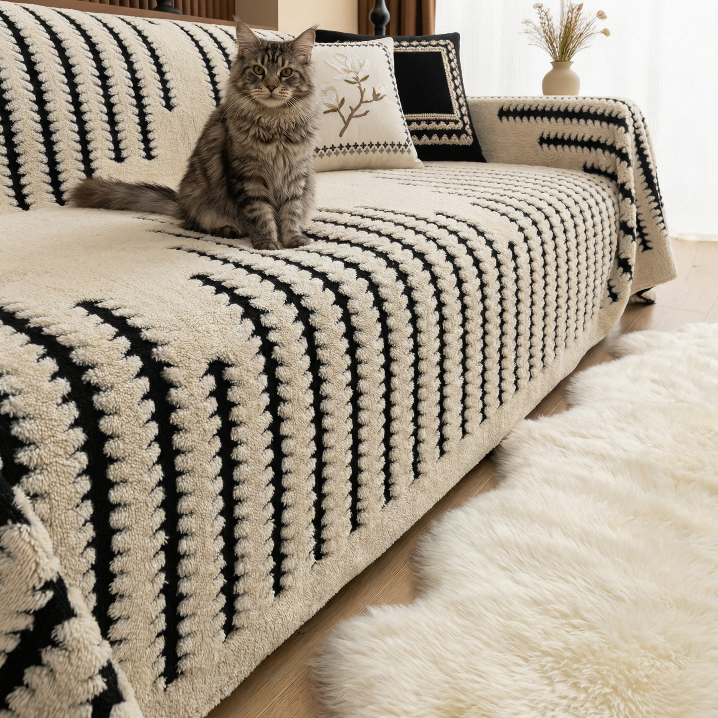 Vintage Tufted Plush Sofa Cover with Non-Slip Backing