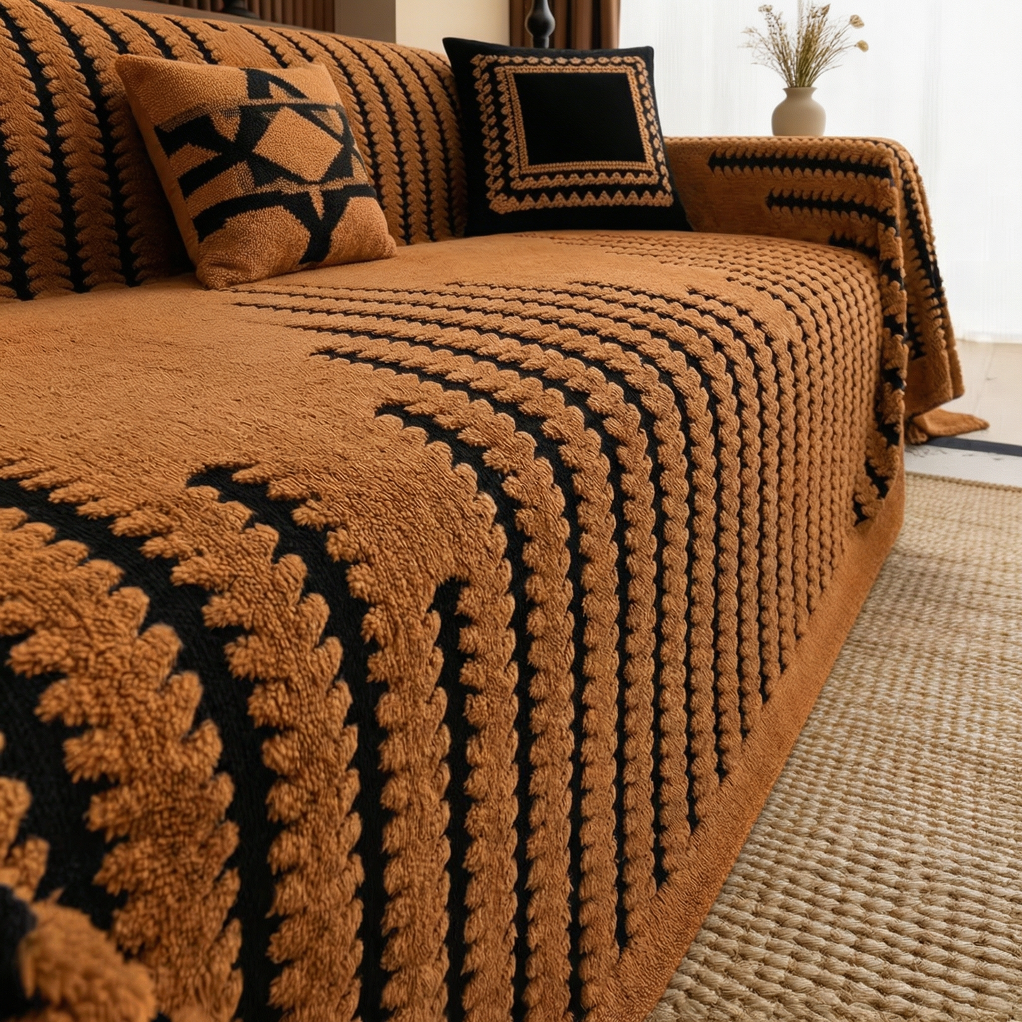 Vintage Tufted Plush Sofa Cover with Non-Slip Backing