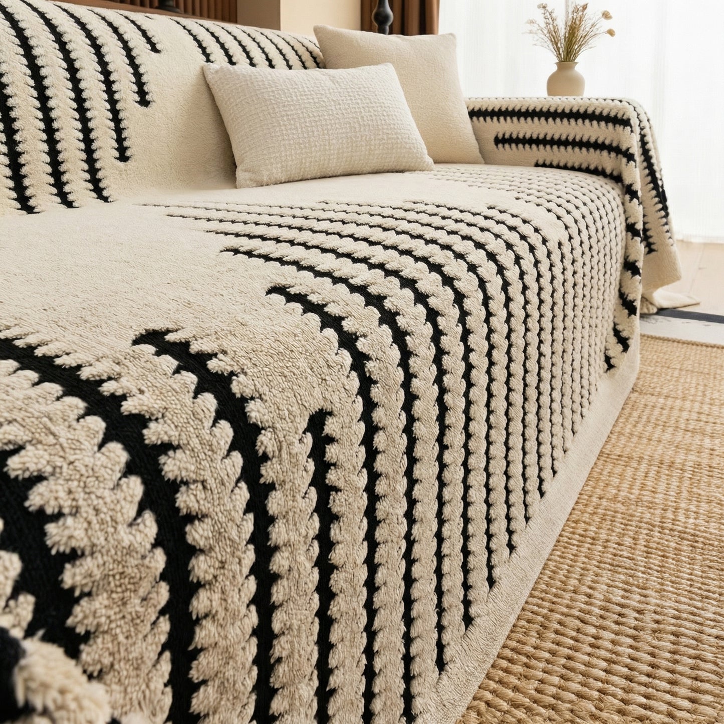 Vintage Tufted Plush Sofa Cover with Non-Slip Backing