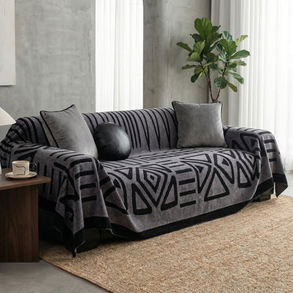Urban Maze Velveteen Jacquard Sofa Cover with Non-Slip Backing