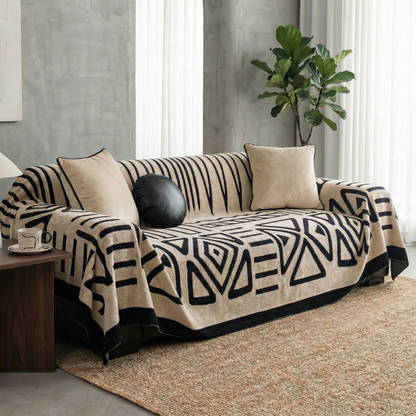 Urban Maze Velveteen Jacquard Sofa Cover with Non-Slip Backing