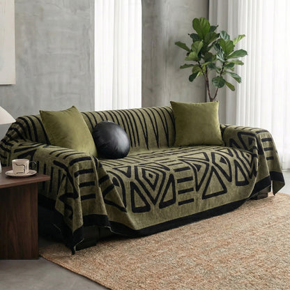Urban Maze Velveteen Jacquard Sofa Cover with Non-Slip Backing