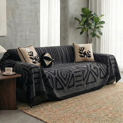 Urban Maze Velveteen Jacquard Sofa Cover with Non-Slip Backing