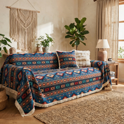 Nomad Dream Boho Sofa Cover with Chenille-Style Woven Texture