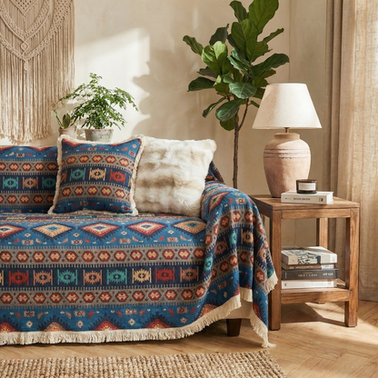 Nomad Dream Boho Sofa Cover with Chenille-Style Woven Texture