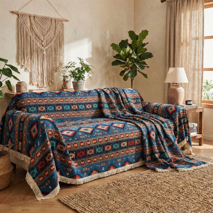 Nomad Dream Boho Sofa Cover with Chenille-Style Woven Texture