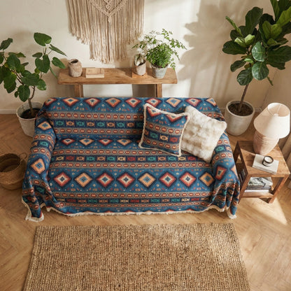 Nomad Dream Boho Sofa Cover with Chenille-Style Woven Texture