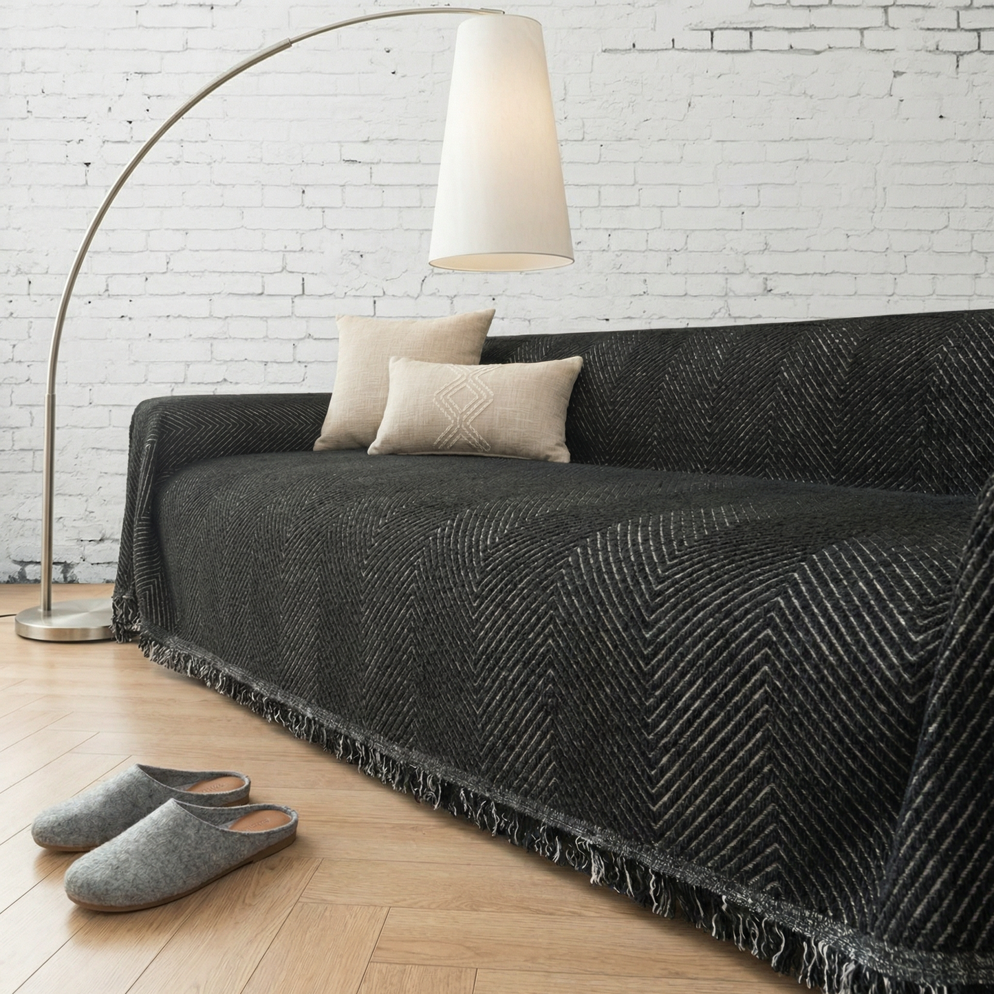 Herringbone Water-Resistant Sofa Cover with Non-Slip Backing