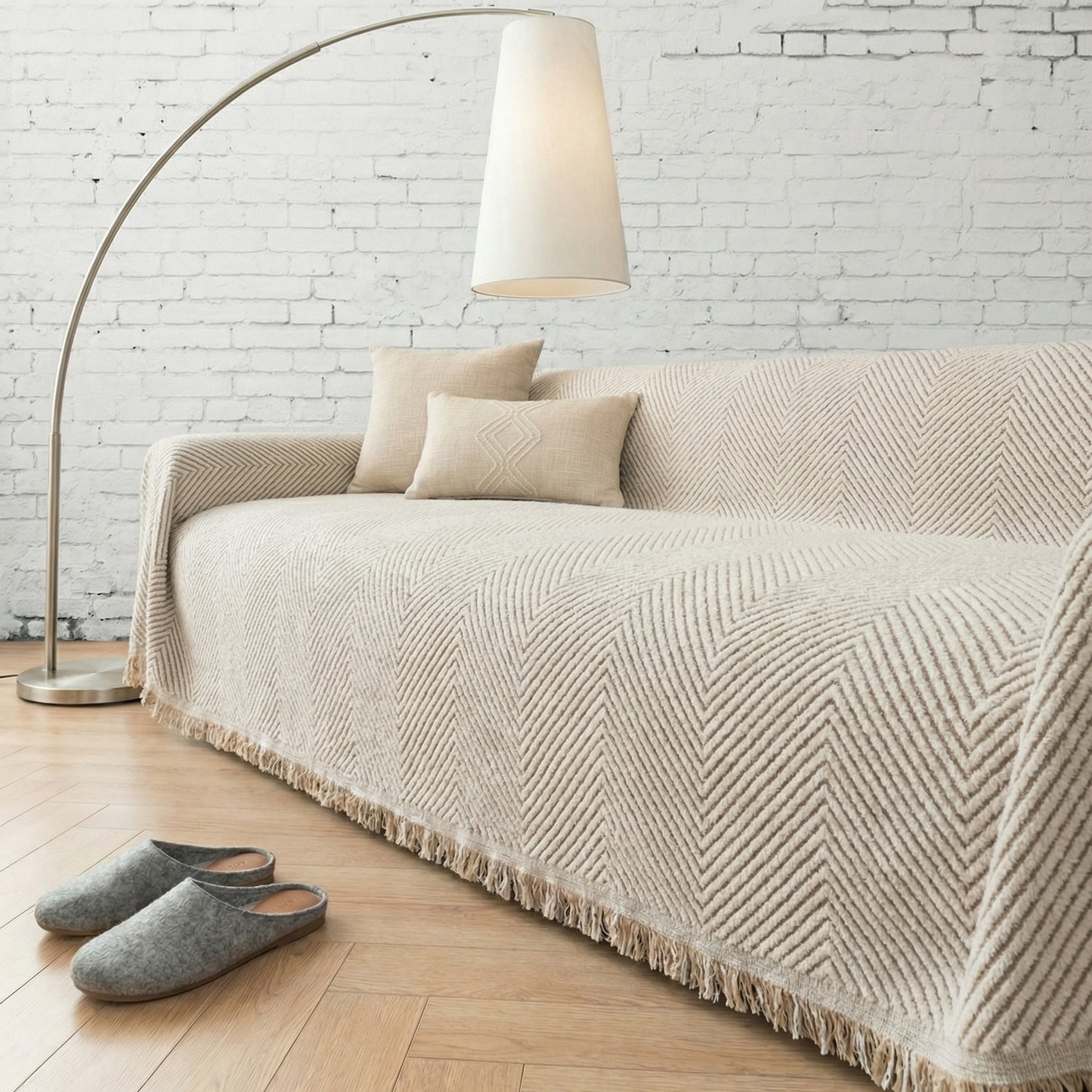 Herringbone Water-Resistant Sofa Cover with Non-Slip Backing