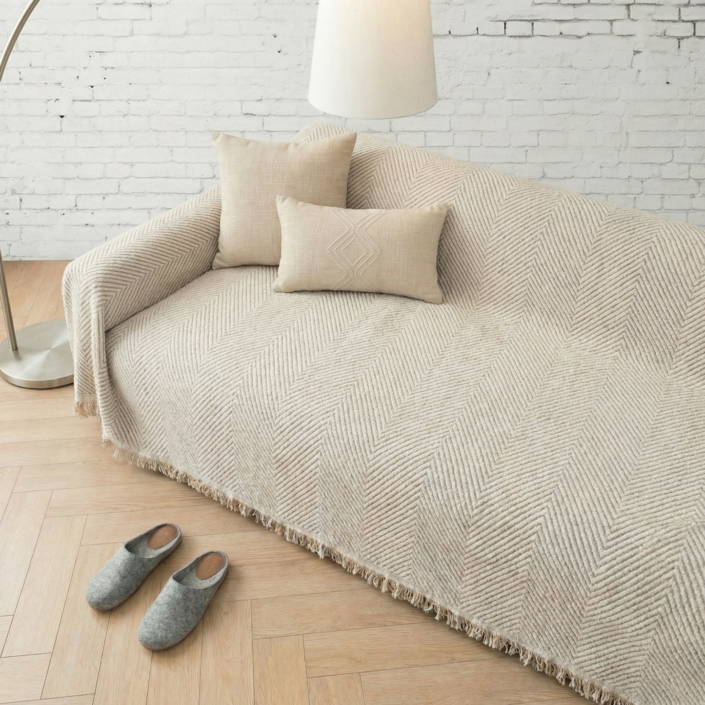 Herringbone Water-Resistant Sofa Cover with Non-Slip Backing