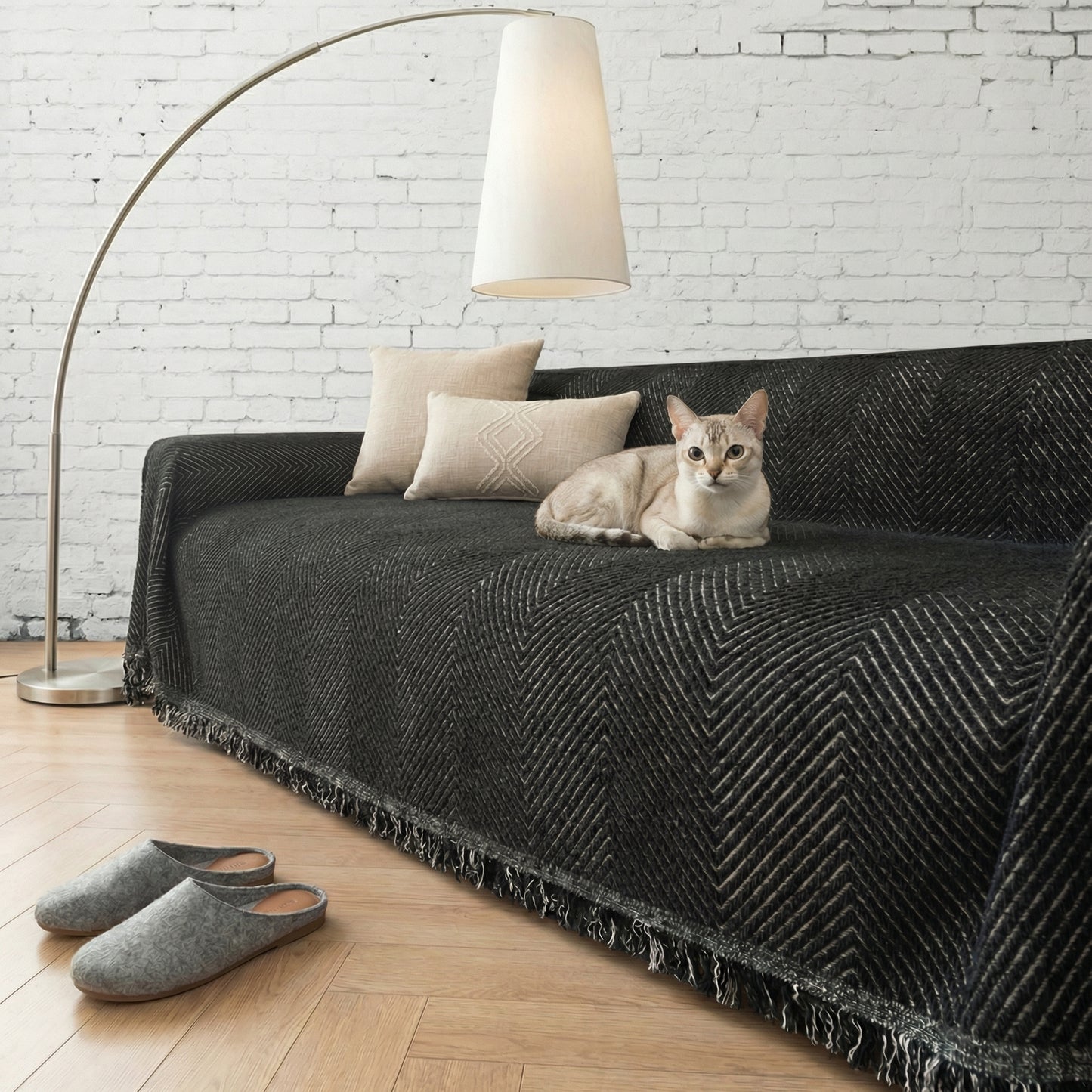 Herringbone Water-Resistant Sofa Cover with Non-Slip Backing