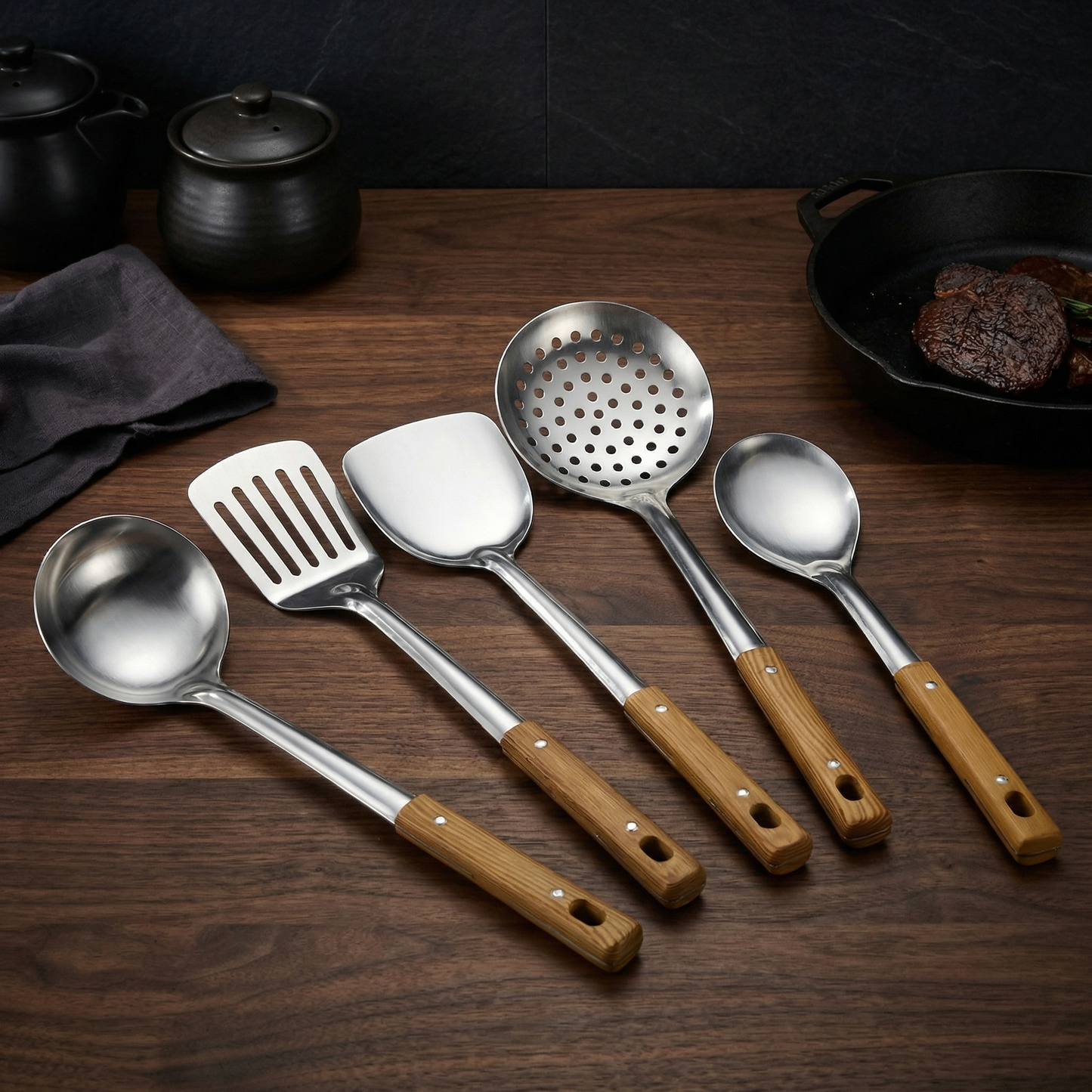 Kitchen Set with Ergonomic Handles & Durable Stainless Steel