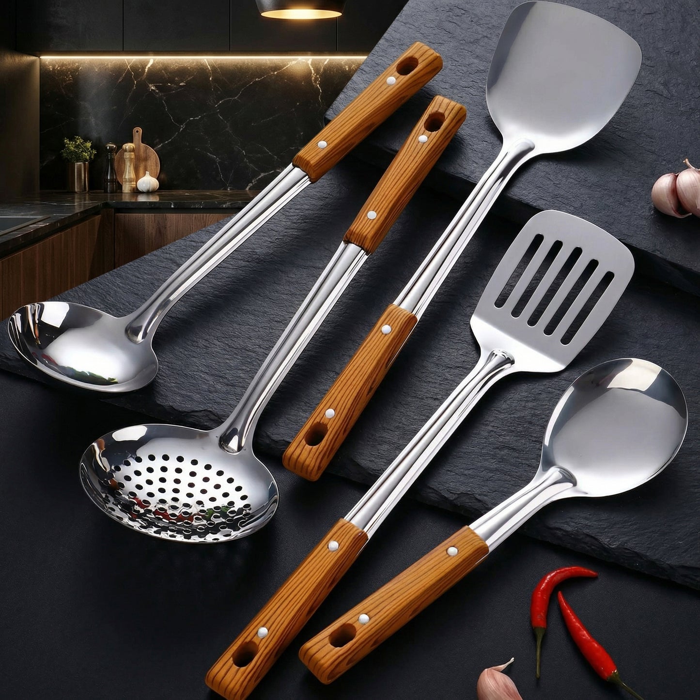 Kitchen Set with Ergonomic Handles & Durable Stainless Steel