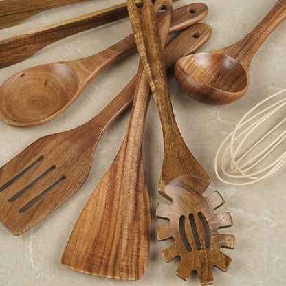 Kitchen Utensil Set with Ergonomic Design | 7-Piece Wooden Set for Stylish and Safe Cooking
