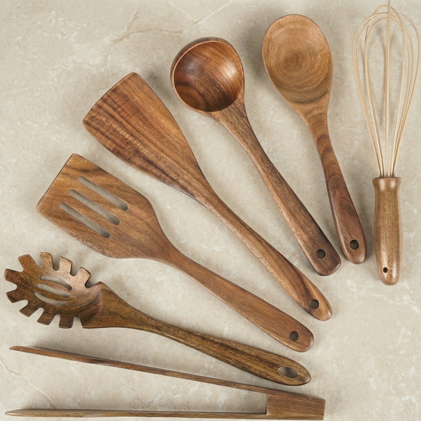 Kitchen Utensil Set with Ergonomic Design | 7-Piece Wooden Set for Stylish and Safe Cooking