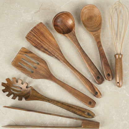 Kitchen Utensil Set with Ergonomic Design | 7-Piece Wooden Set for Stylish and Safe Cooking