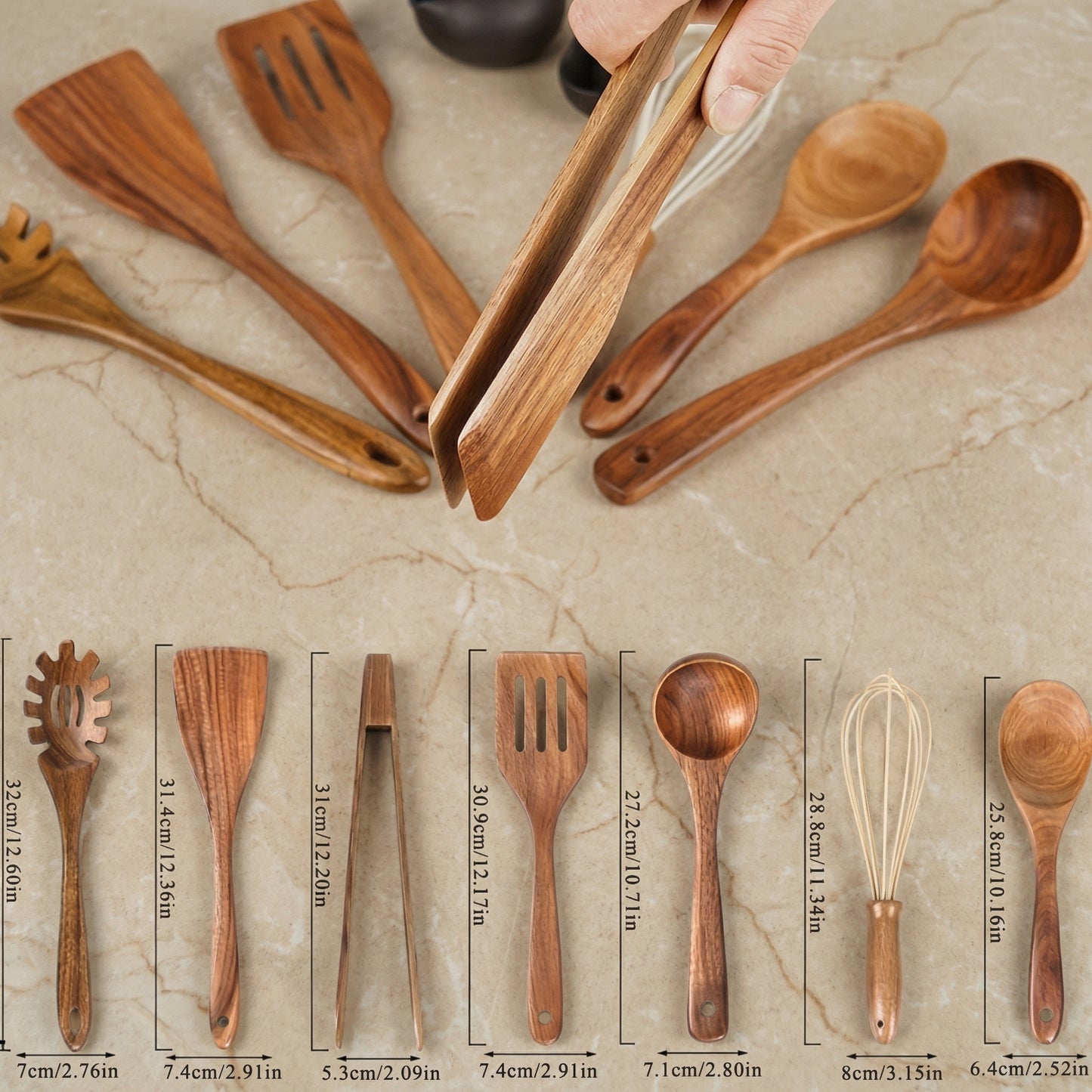 Kitchen Utensil Set with Ergonomic Design | 7-Piece Wooden Set for Stylish and Safe Cooking
