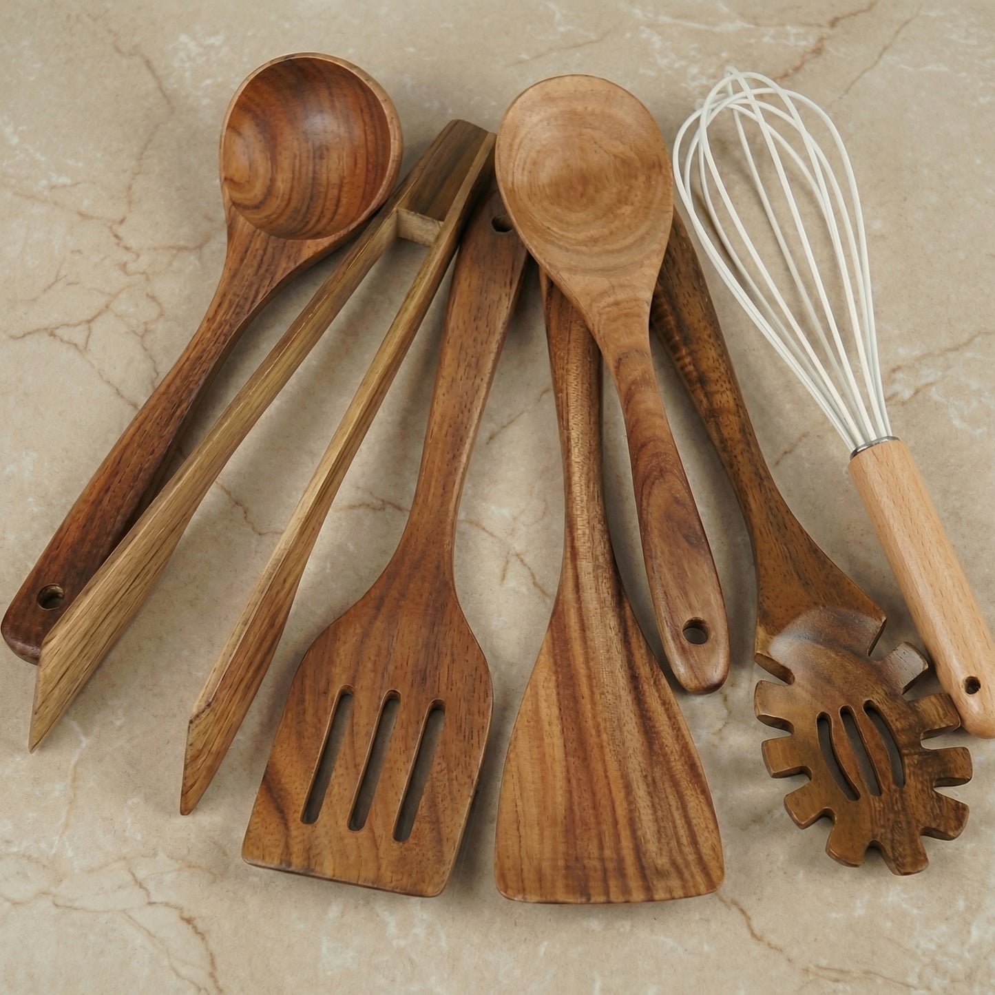Kitchen Utensil Set with Ergonomic Design | 7-Piece Wooden Set for Stylish and Safe Cooking