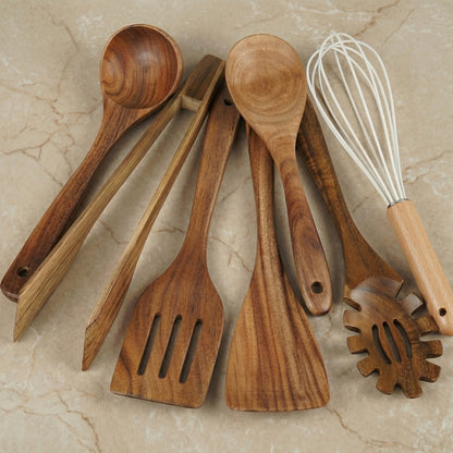 Kitchen Utensil Set with Ergonomic Design | 7-Piece Wooden Set for Stylish and Safe Cooking