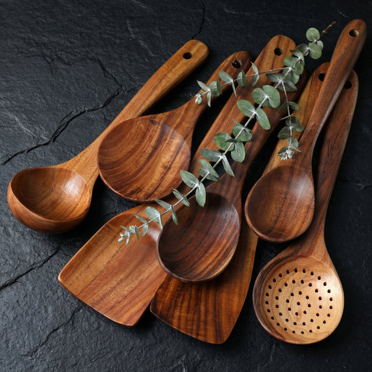 Eco-Friendly Wooden Cooking Utensils Set with Natural Finish