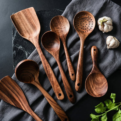 Eco-Friendly Wooden Cooking Utensils Set with Natural Finish