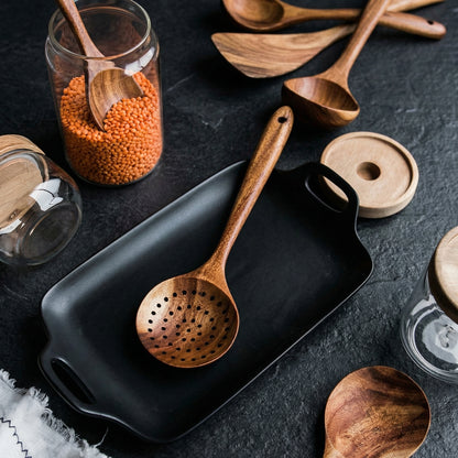 Eco-Friendly Wooden Cooking Utensils Set with Natural Finish
