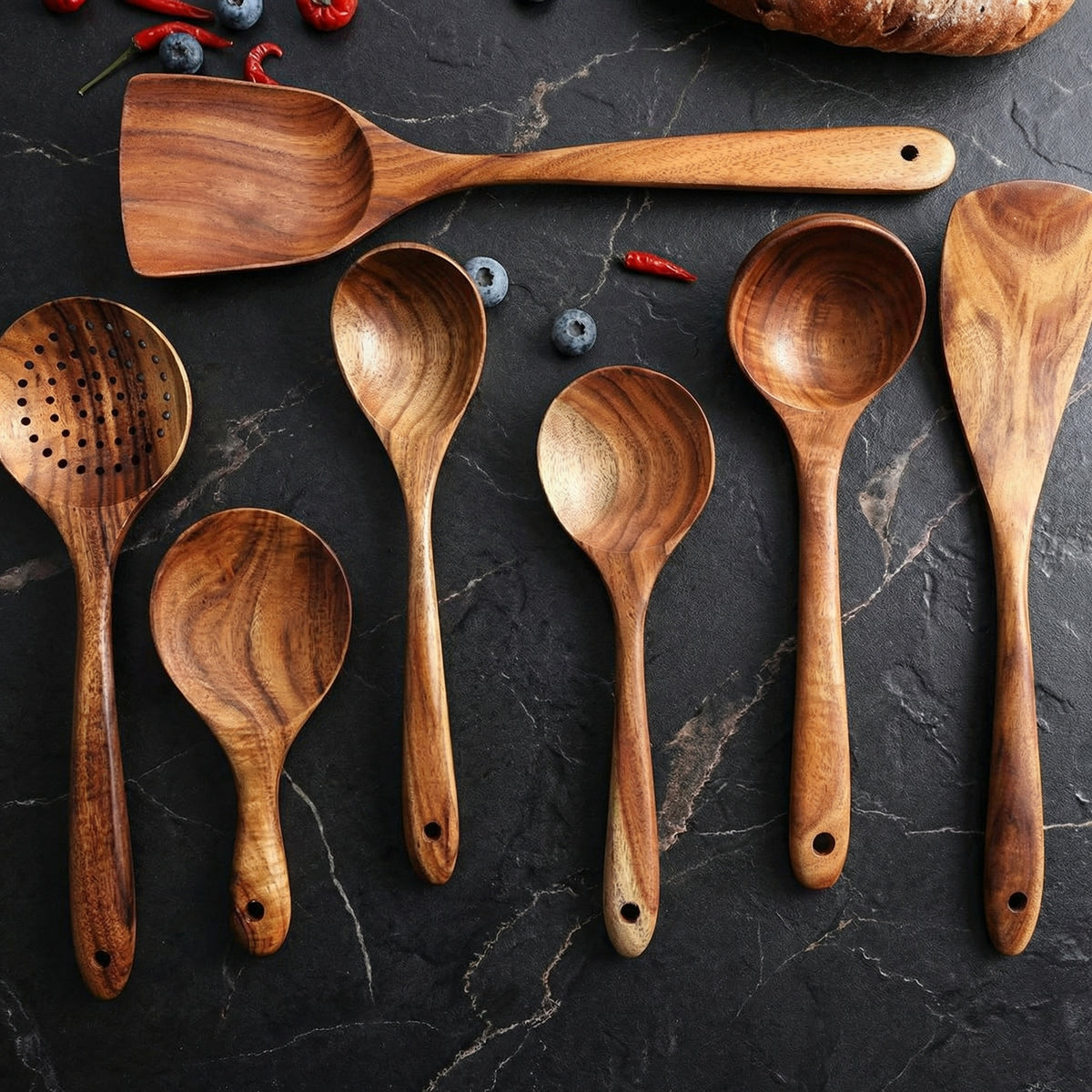 Eco-Friendly Wooden Cooking Utensils Set with Natural Finish