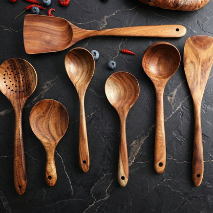 Eco-Friendly Wooden Cooking Utensils Set with Natural Finish
