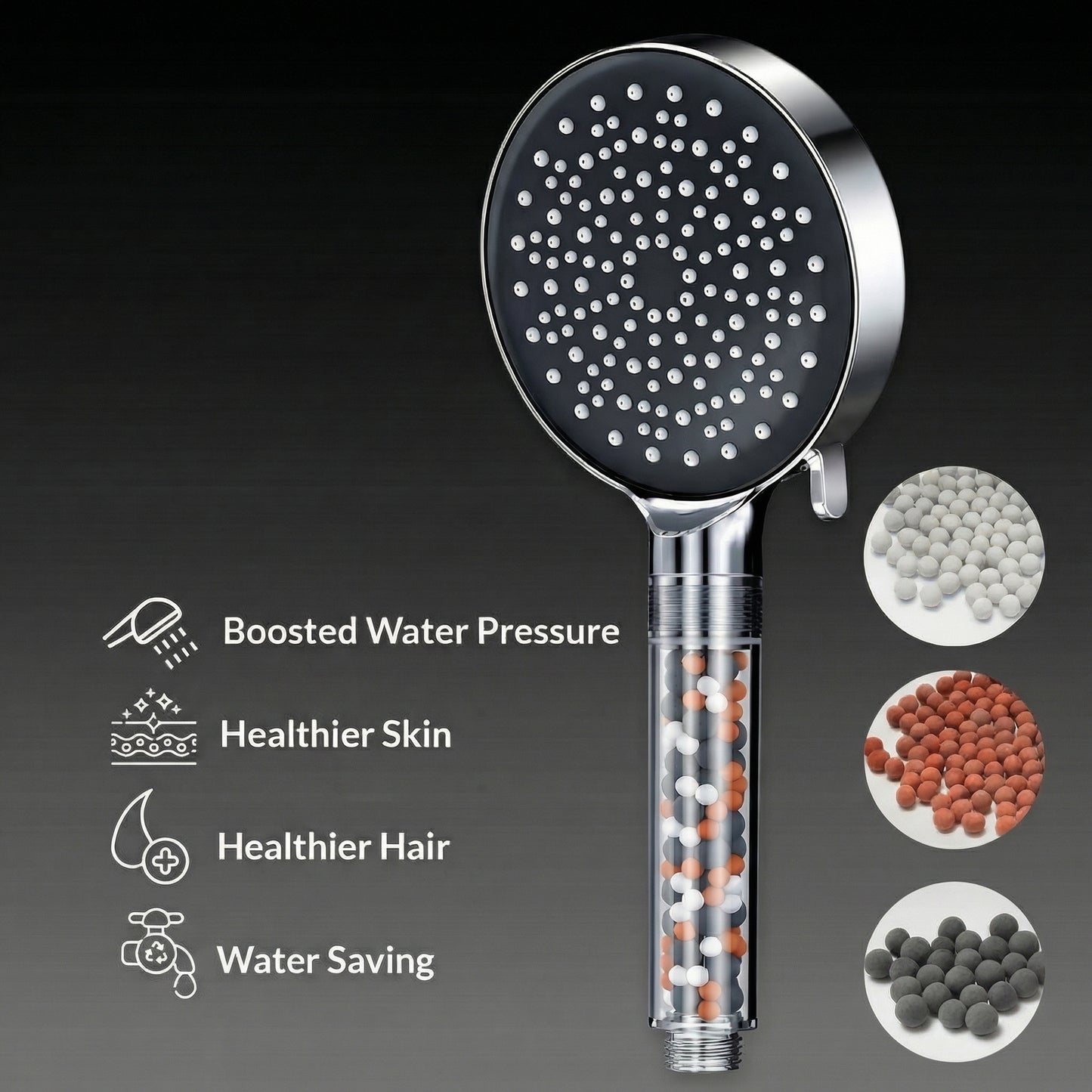 Water-Saving Rain Shower Head with Microhole Spray and Mineral Filtration