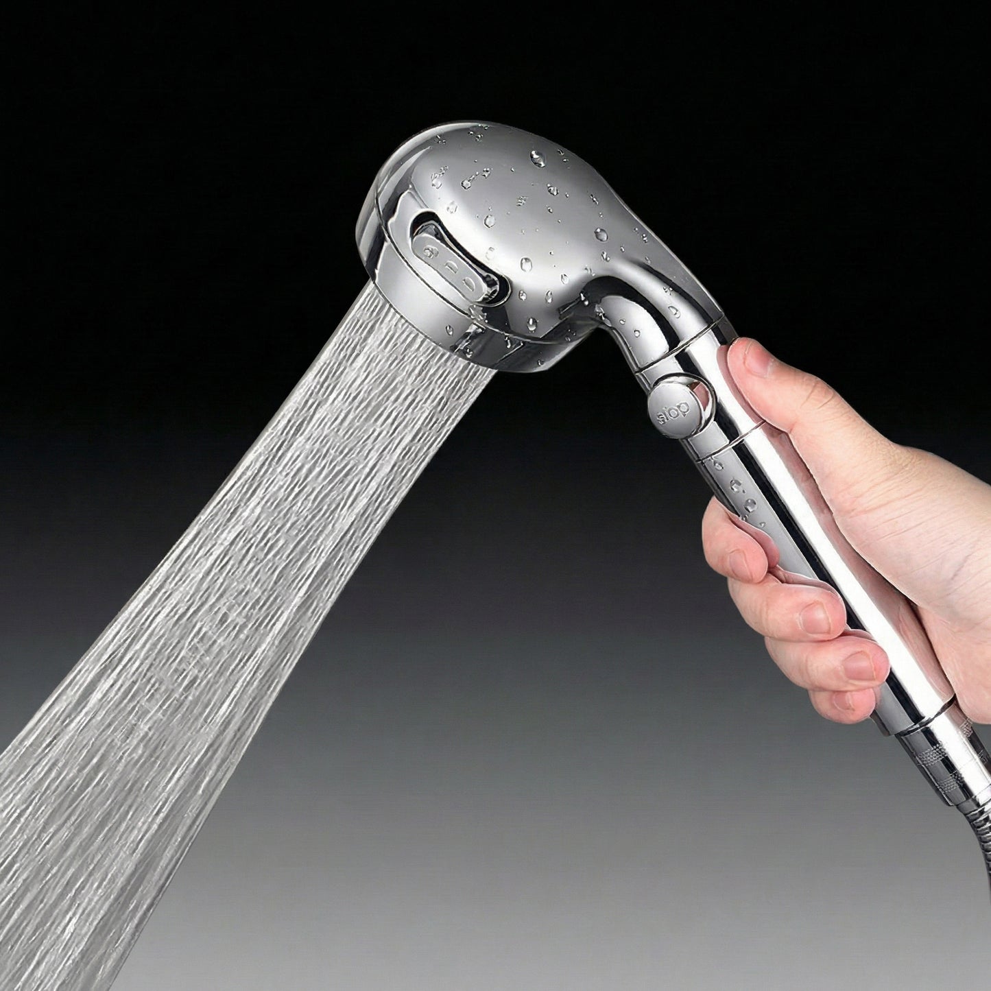 High Pressure Shower Head with Optional Stop Button and Water-Saving Flow