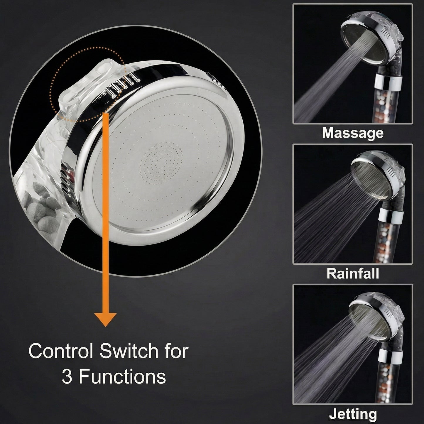 High Pressure Shower Head with 3 Spray Modes and Filtered Design