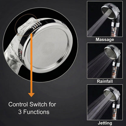 High Pressure Shower Head with 3 Spray Modes and Filtered Design