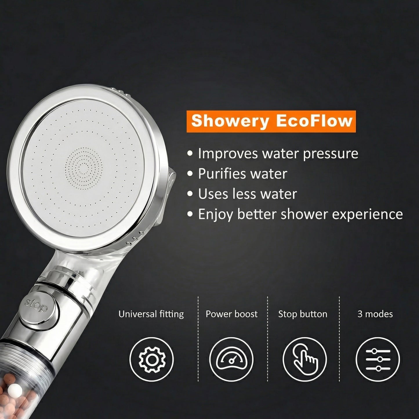 High Pressure Shower Head with 3 Spray Modes and Filtered Design