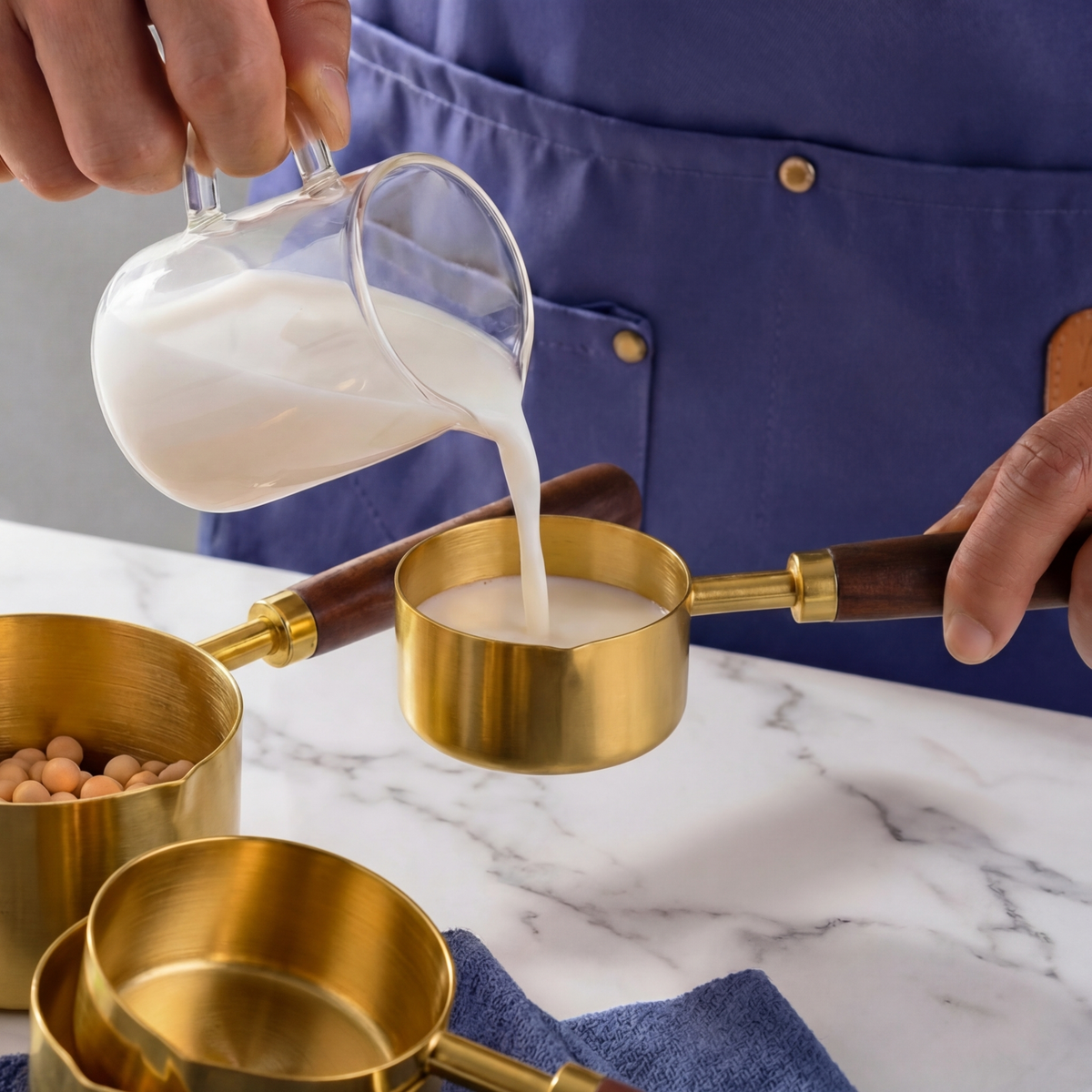 8-Piece Stainless Steel Measuring Cups and Spoons Set with Oak Handles
