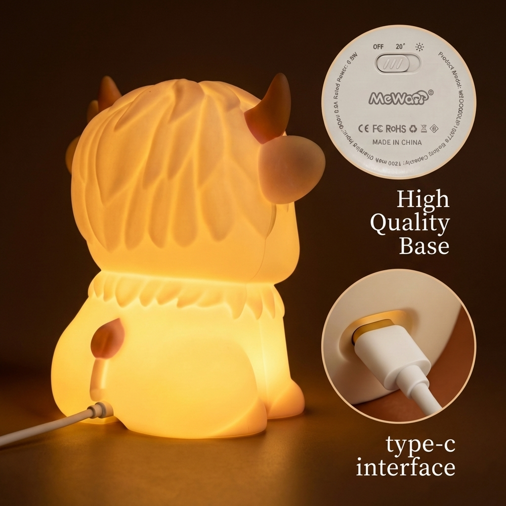 Highland Cow Rechargeable LED Night Light with Tap Control