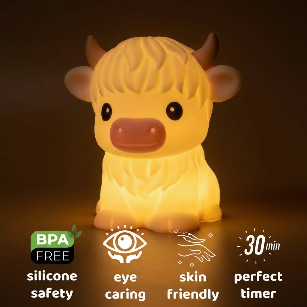 Highland Cow Rechargeable LED Night Light with Tap Control