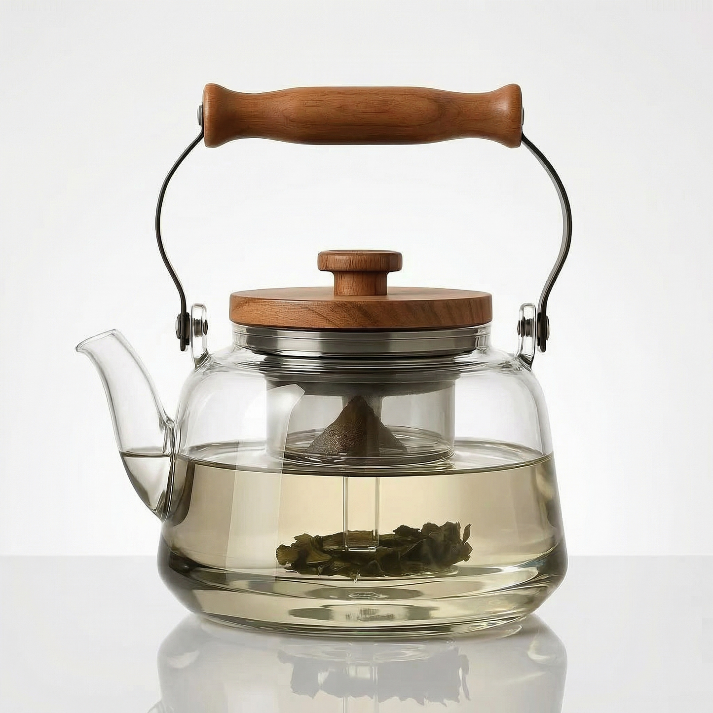 Elegant Glass Teapot with Infuser & Wooden Handle | 1000ml Heat-Resistant Tea Pot for Stylish Brewing