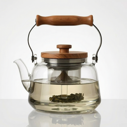 Elegant Glass Teapot with Infuser & Wooden Handle | 1000ml Heat-Resistant Tea Pot for Stylish Brewing