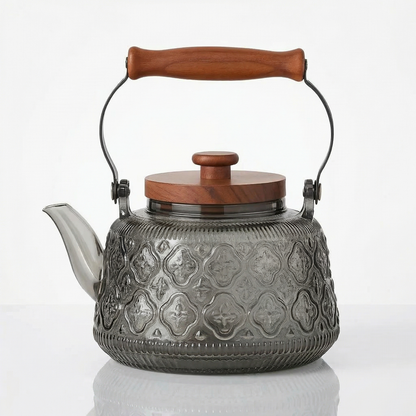 Elegant Glass Teapot with Infuser & Wooden Handle | 1000ml Heat-Resistant Tea Pot for Stylish Brewing