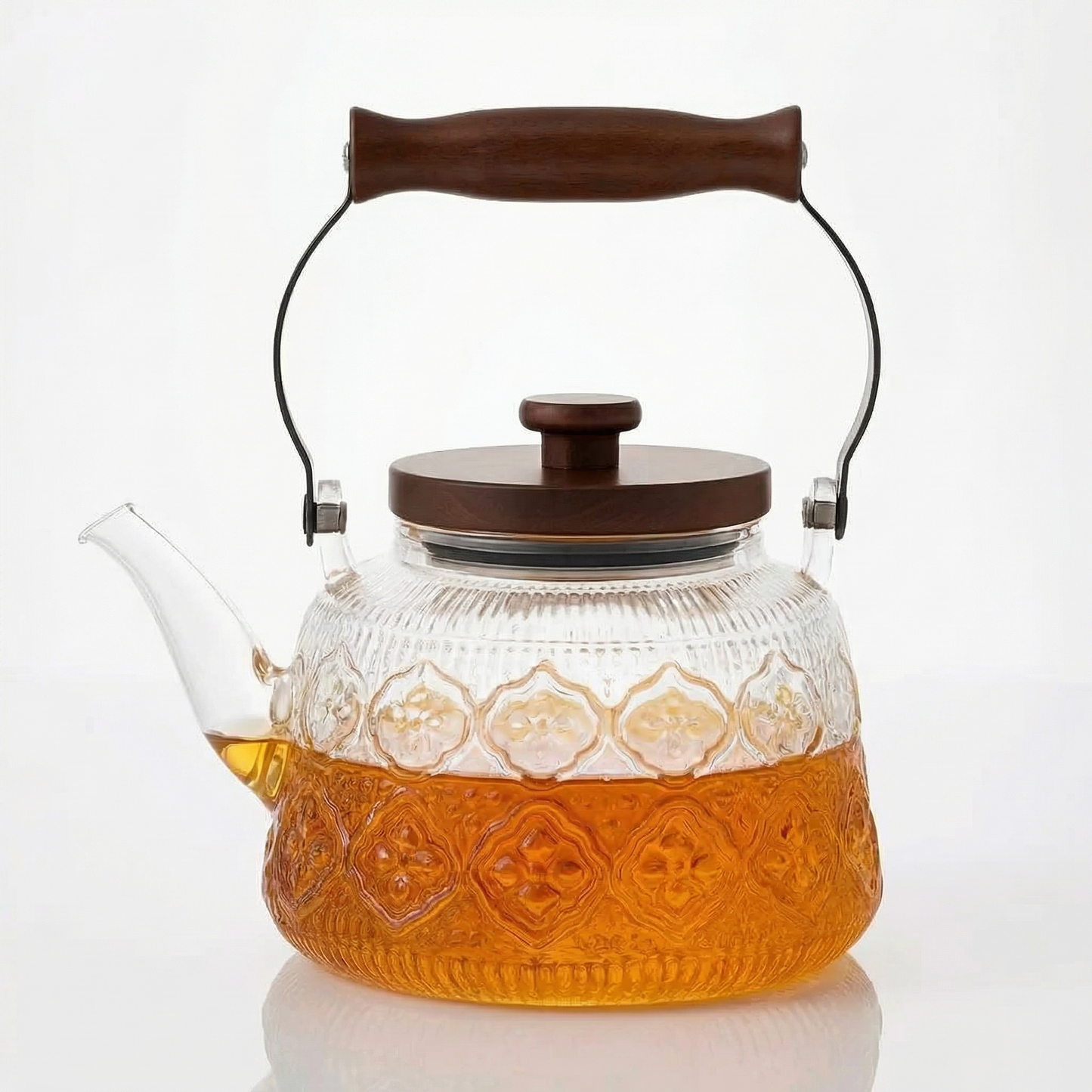 Elegant Glass Teapot with Infuser & Wooden Handle | 1000ml Heat-Resistant Tea Pot for Stylish Brewing