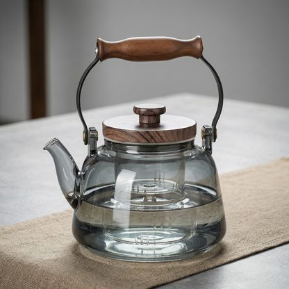 Elegant Glass Teapot with Infuser & Wooden Handle | 1000ml Heat-Resistant Tea Pot for Stylish Brewing