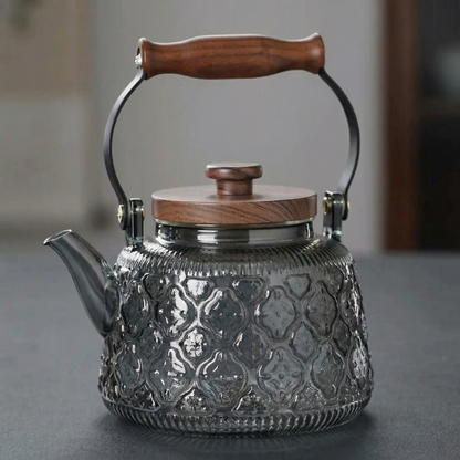 Elegant Glass Teapot with Infuser & Wooden Handle | 1000ml Heat-Resistant Tea Pot for Stylish Brewing