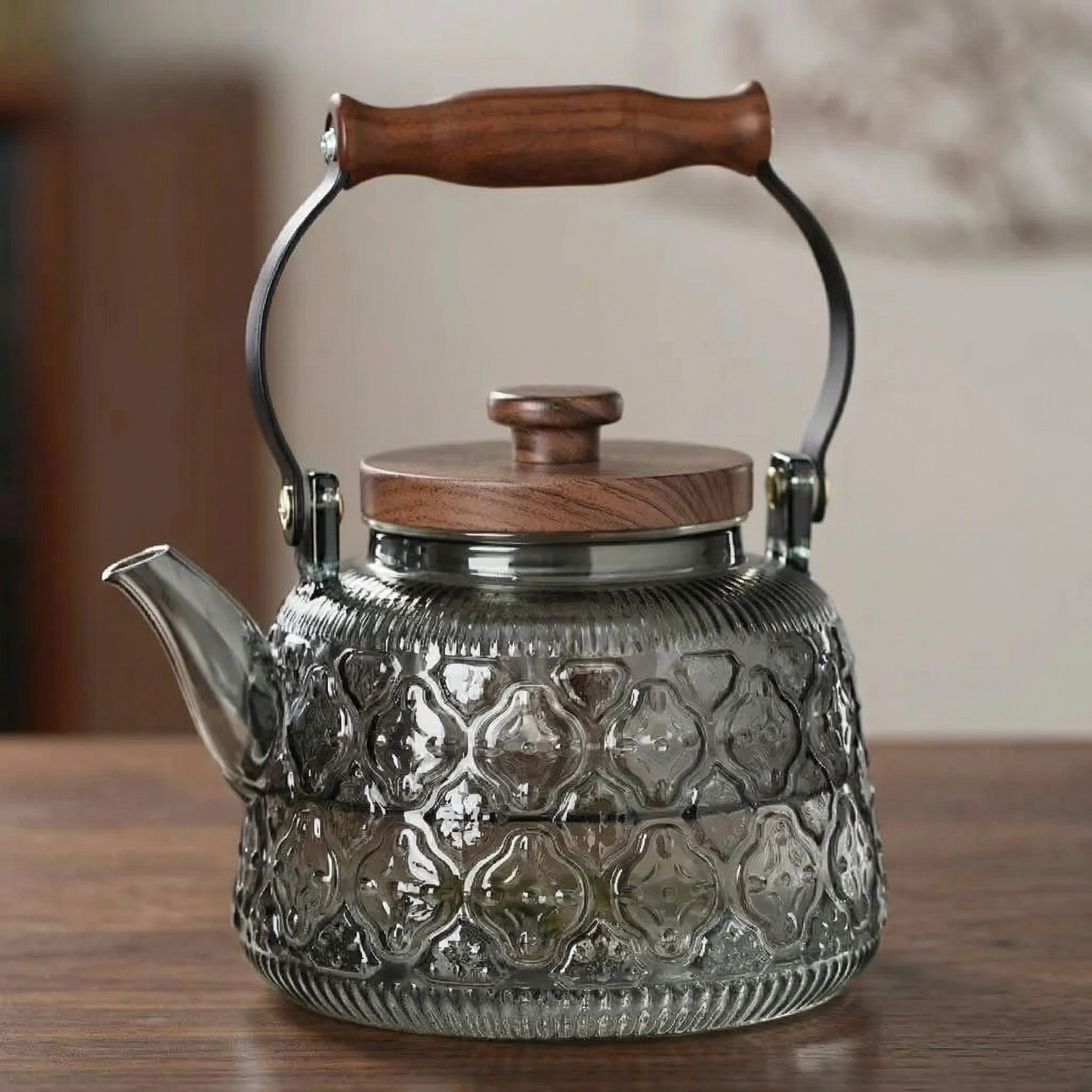 Elegant Glass Teapot with Infuser & Wooden Handle | 1000ml Heat-Resistant Tea Pot for Stylish Brewing
