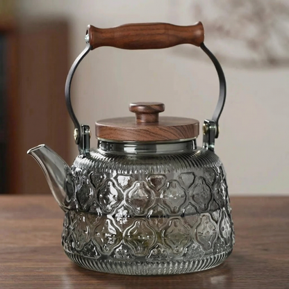 Elegant Glass Teapot with Infuser & Wooden Handle | 1000ml Heat-Resistant Tea Pot for Stylish Brewing
