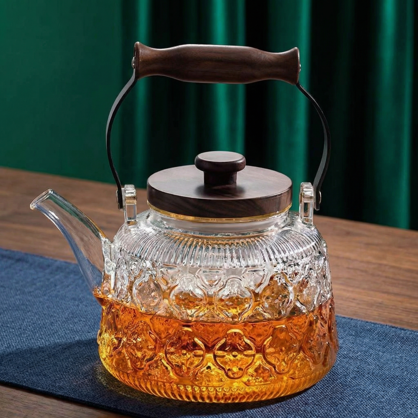 Elegant Glass Teapot with Infuser & Wooden Handle | 1000ml Heat-Resistant Tea Pot for Stylish Brewing